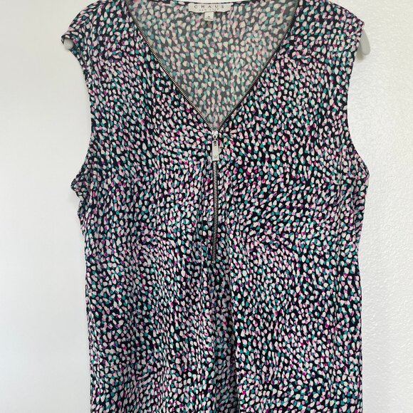 Chaus Sleeveless Blouse in Colorful, Abstract Dot Print, Zipper Front,  Size M - Picture 1 of 5